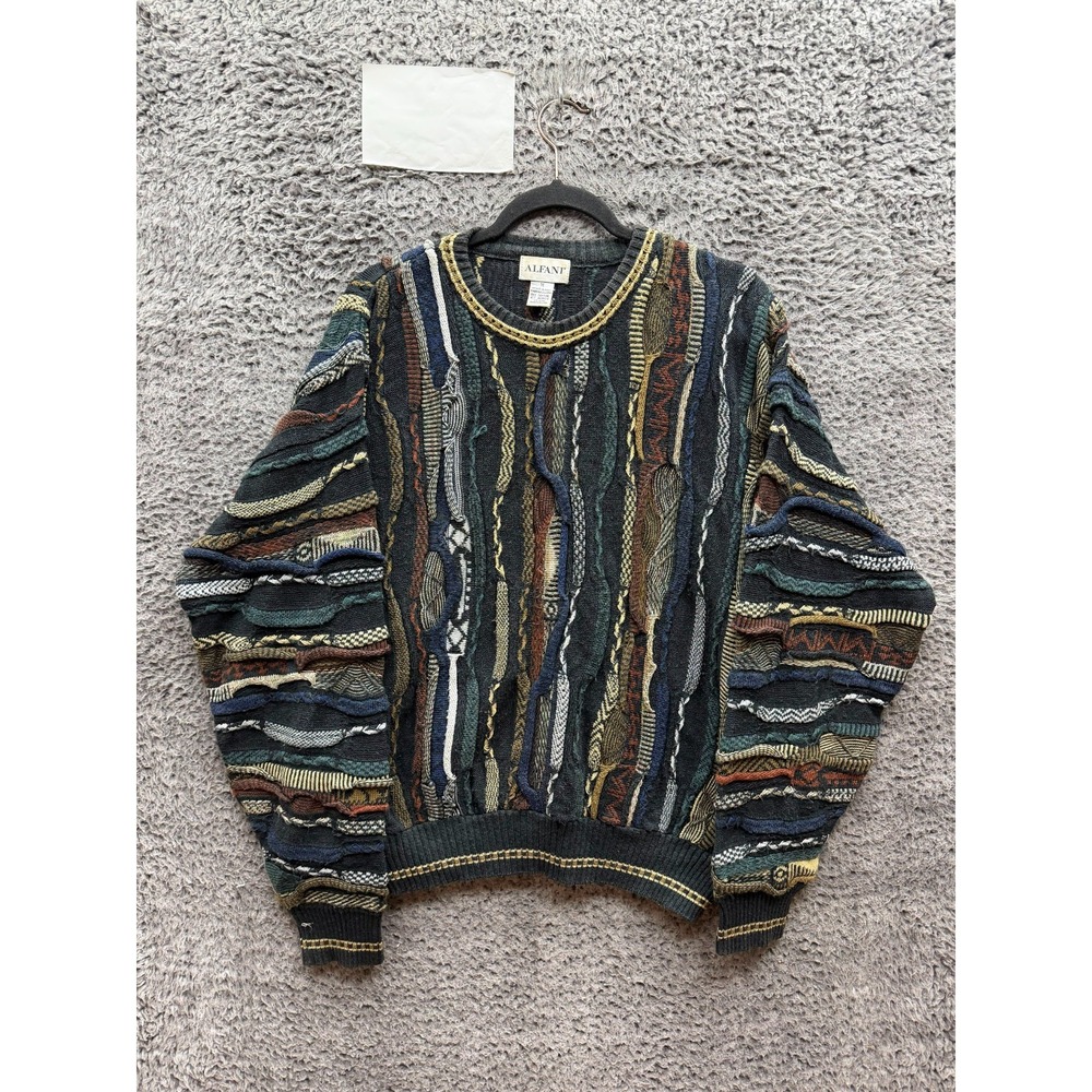 Vintage 1990s Alfani 3D Textured Knit Pullover Sweater Multicolor Mens Size M